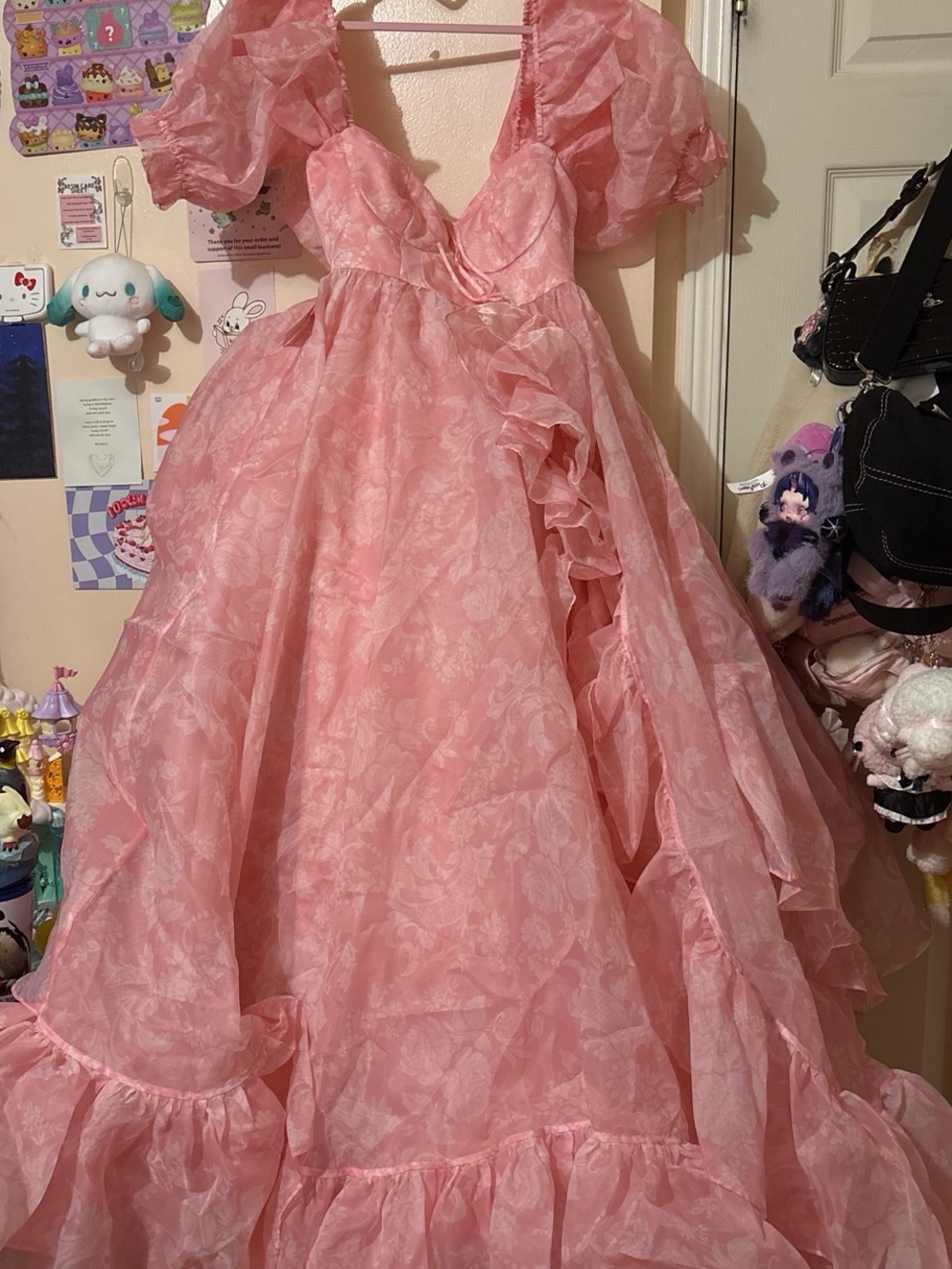 Selkie Pink Floral Ruffled Maxi Gown